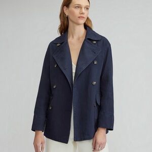 Everlane NWT The Organic Cotton Herringbone Double Breasted Jacket in Navy xxs